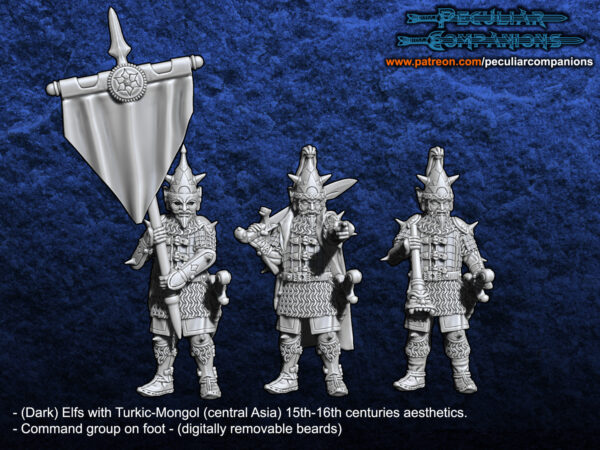 Turko-Mongol Dark Elfs Command Group on Foot - x3