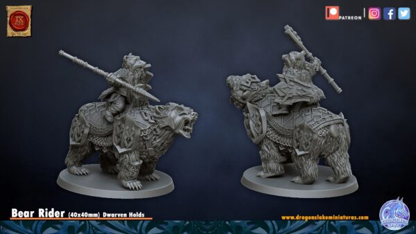 Dwarf Riders on Bear - DL Miniatures - Druk 3D