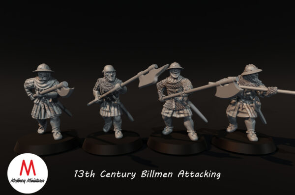13th Century Billmen Attacking - 4x