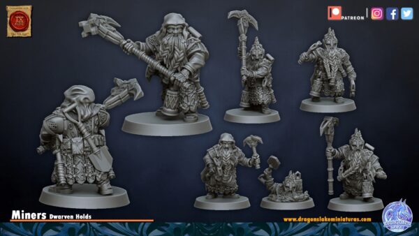 Miners 5 szt. - DLM - Dwarven Holds - Druk 3D