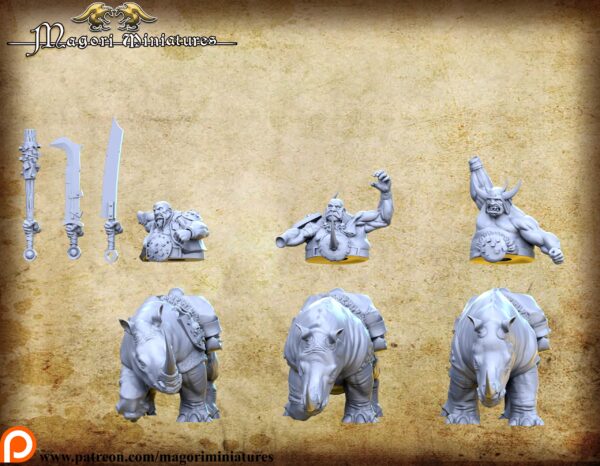 Ogre Rhino Riders x3 - Magori Miniatures - Druk 3D