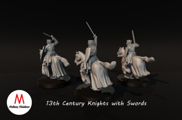 13th Century Knights with Swords - Rycerze 3x Oddział