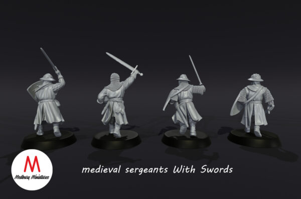 Medieval Sergeants with Swords - Średniowieczni Sierżanci z Mieczami - Zestaw x4