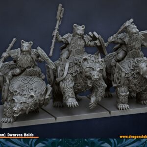 Dwarf Riders on Bear x3 - DL Miniatures - Druk 3D