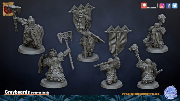 Dwarven Greybeards + CMD - DL Miniatures - Druk 3D