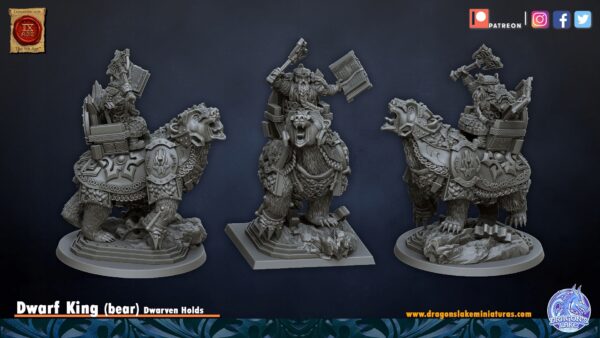 Dwarf King on Bear - DL Miniatures - Druk 3D
