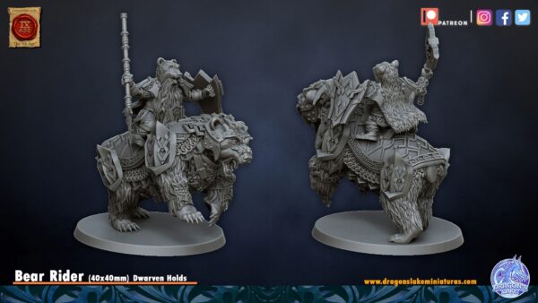 Dwarf Riders on Bear - DL Miniatures - Druk 3D
