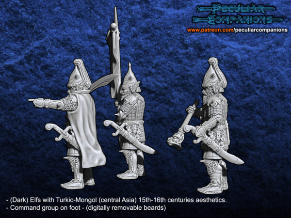 Turko-Mongol Dark Elfs Command Group on Foot - x3