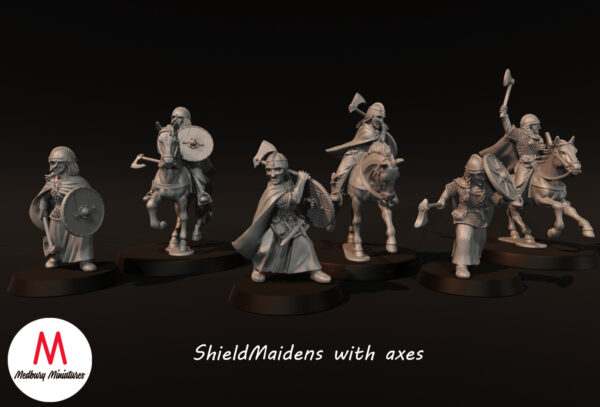 Shield Maidens with Axes Mounted - x1