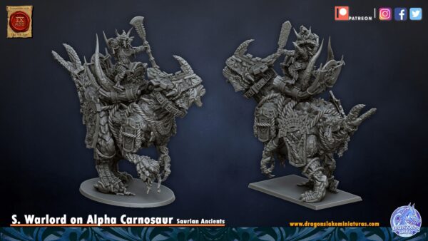 c8c7dd481437f683f0be29274930db06.jpg Saurian Warlord on Alpha Carnosaur - DL Miniatures