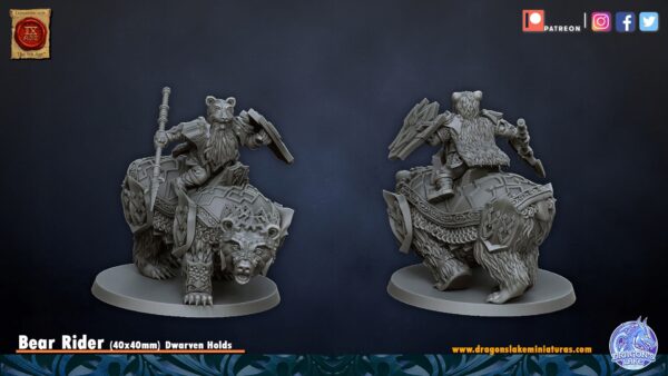 Dwarf Riders on Bear - DL Miniatures - Druk 3D